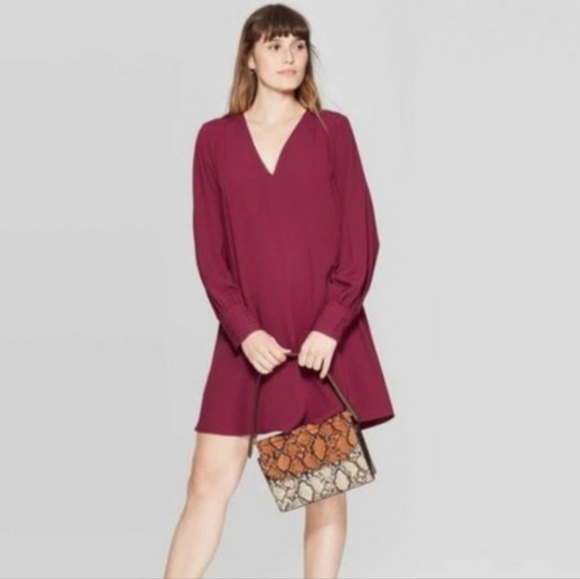 NWT! Long Sleeve V-Neck Shift Dress - Picture 1 of 4